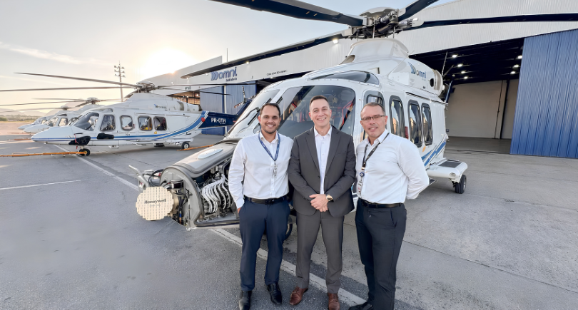 An Omni Taxi Aereo Leonardo AW139 helicopter equipped with Honeywell’s IntuVue weather radar.
