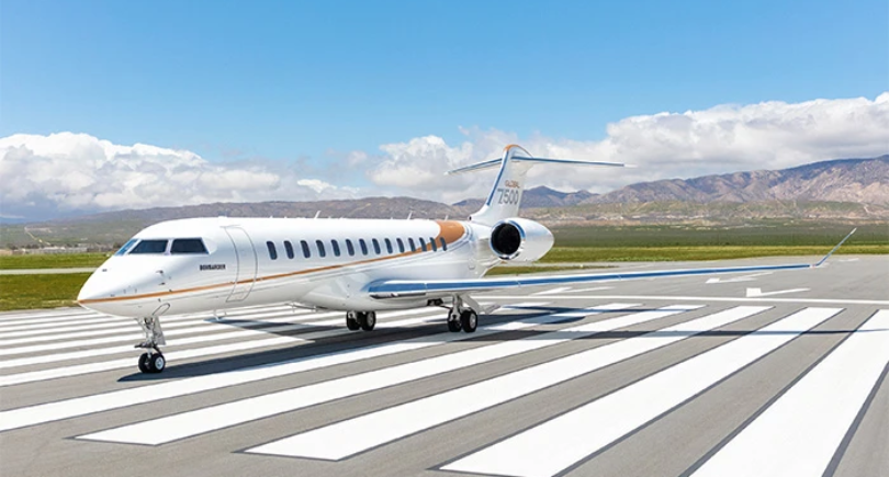 Bombardier Global 7500 business jet on runway