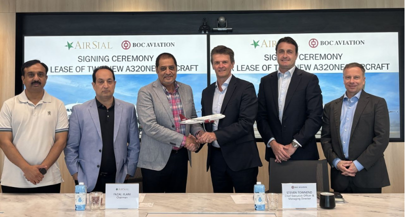BOC Aviation and AirSial executives at the A320neo lease signing ceremony in Singapore.