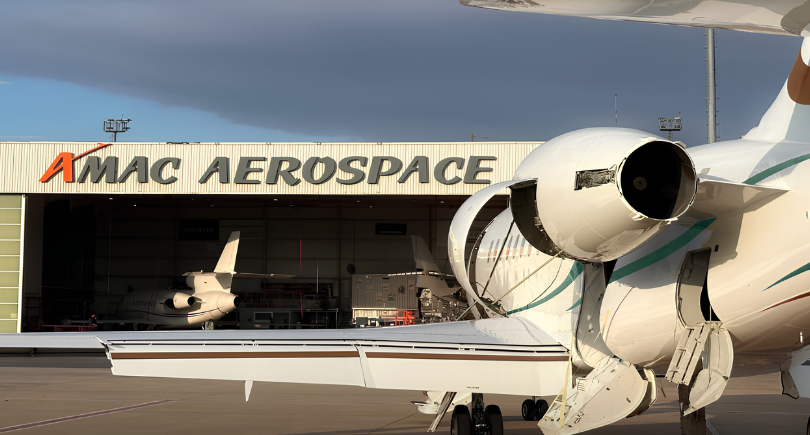 AMAC Aerospace Turkey technicians performing line maintenance on Dassault Falcon business jets at its Istanbul facility.