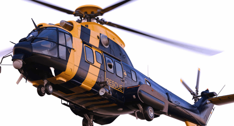 Rescue helicopter flying during an emergency mission