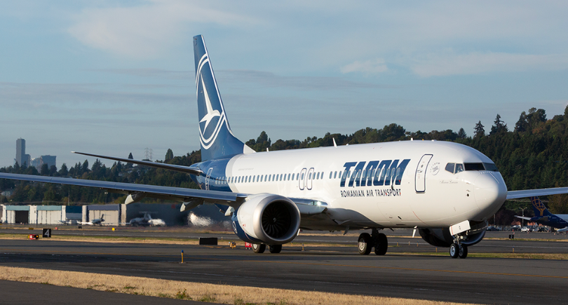 TAROM Boeing 737-8 aircraft on the airport runway