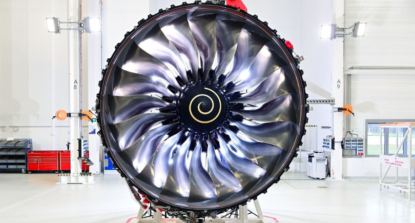 Rolls-Royce Trent 1000 engine in an MRO facility