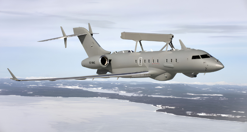 Saab GlobalEye airborne early warning and control aircraft for surveillance and command operations.