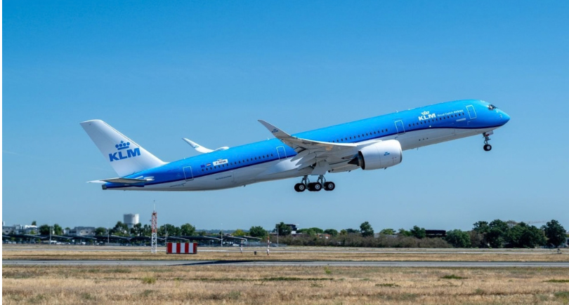 KLM Airbus A350-900 takes off as Air France-KLM expands its fleet