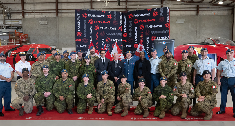 RCAF personnel and Fanshawe College representatives at aviation training event