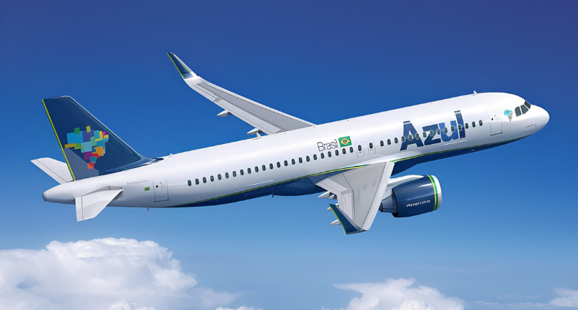 Azul Airlines aircraft flying against a blue sky
