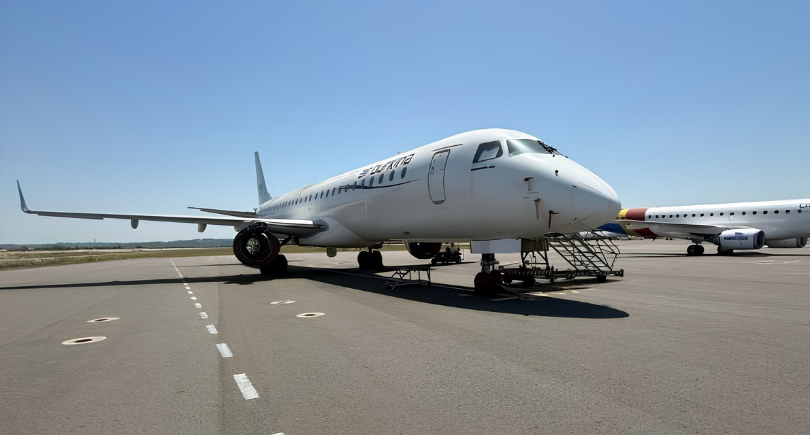Embraer E190 aircraft at Toulouse Francazal Airport for dismantling by Werner Aero.
