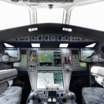 Dassault Falcon 2000 cockpit with digital flight displays and flight controls