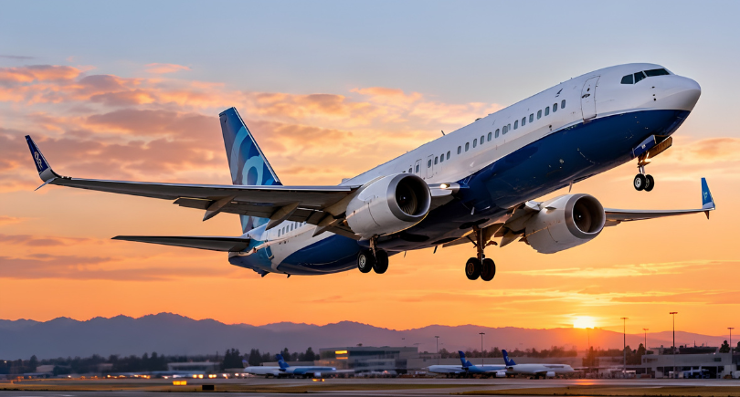 Boeing 737 MAX 10 aircraft undergoing flight testing ahead of anticipated FAA certification.