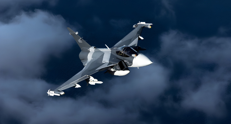 Saab Gripen E fighter aircraft featuring flight control avionics targeted for modernisation under a SEK 1.3 billion Swedish Defence Materiel Administration contract