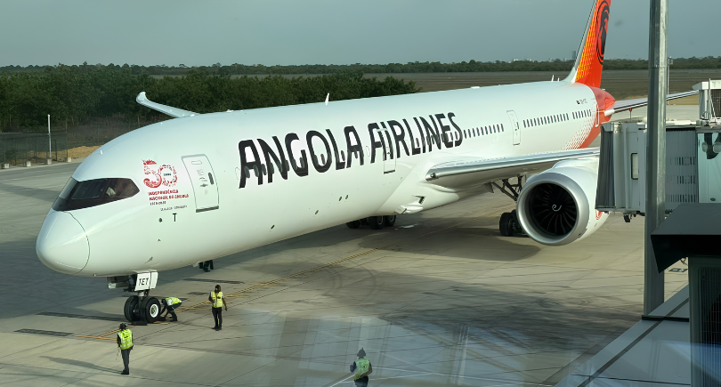 TAAG Angola Airlines passenger aircraft at an airport during a maintenance technicians’ strike affecting operational planning.