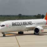 TAAG Angola Airlines aircraft at an airport following the end of a five-day strike by aircraft maintenance technicians.