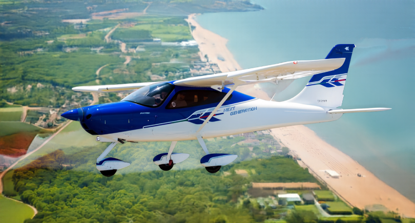 Tecnam P2008JC NG light aircraft featuring a carbon-fibre fuselage, metal wings and Rotax 912 iS engine